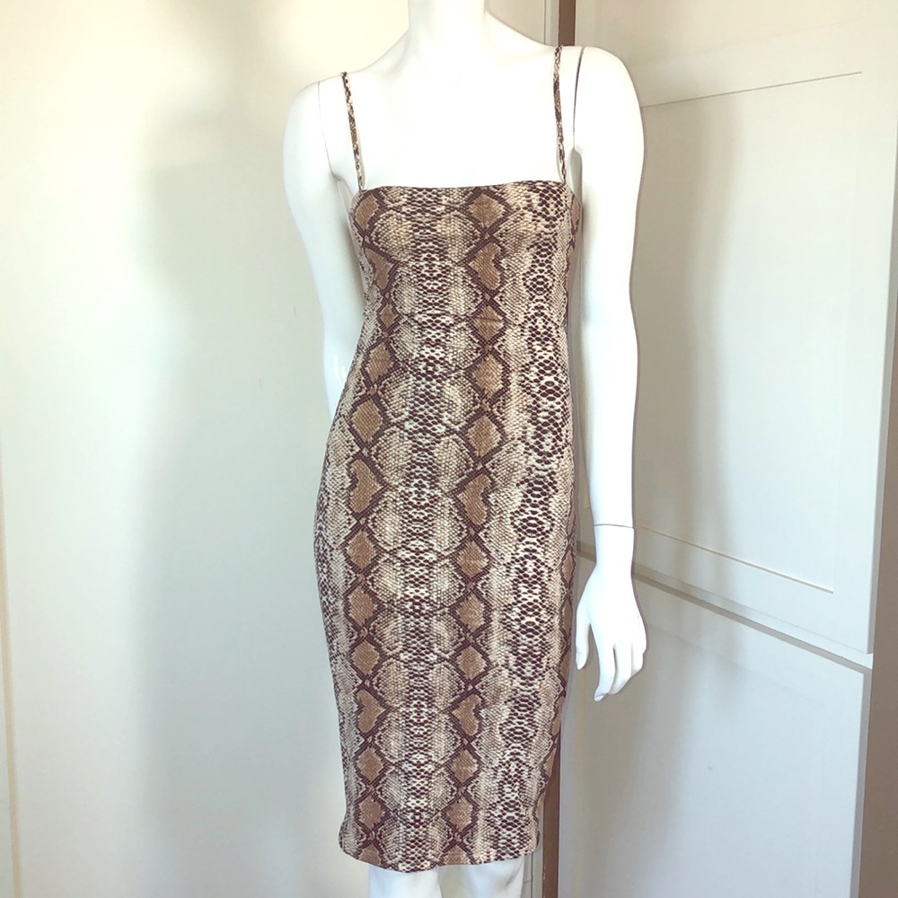 Snakeskin bodycon midi dress in taupe multi